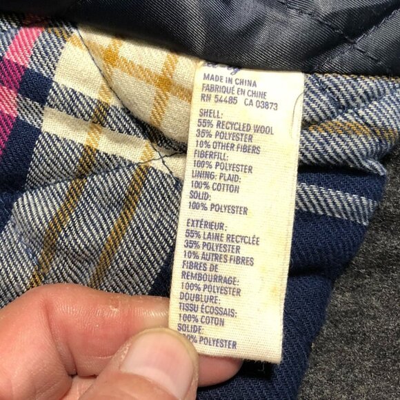 American Eagle Outfitters Mens Peacoat XL Double Breasted Plaid Quilted Gray - Picture 15 of 16